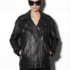 Oversized Black Python Moto Jacket