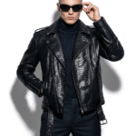 Genuine Python Leather Men's Luxury Exotic Snake Skin Black Motorcycle Biker Jacket