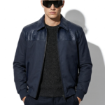 Men's Real Python Leather Trim Waterproof Fabric Luxury Bomber Jacket