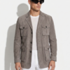 Handmade Suede Leather Safari Jacket - Men's Bespoke Gray Coat