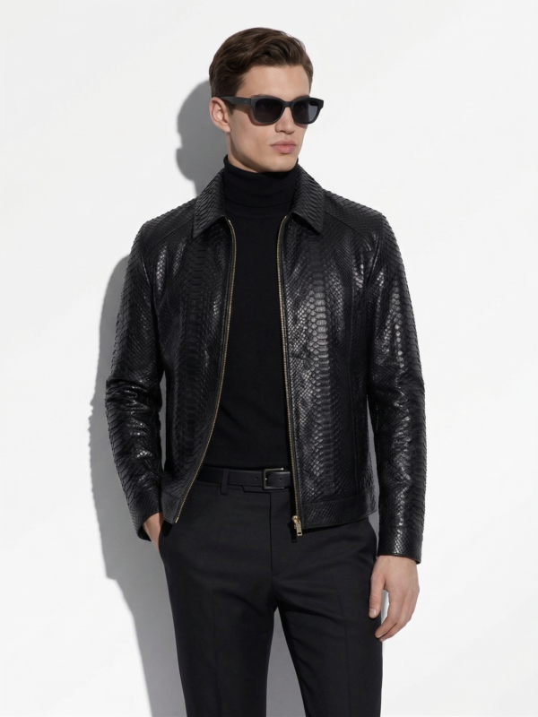 Men's Black Python Leather Exotic Snake Skin Luxury Bespoke Jacket