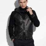 Men's Black Python Leather Suede Hoodie Jacket