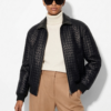 Intrecciato Lambskin Blouson Hand Woven Genuine Leather Women's Lambskin Bomber Jacket