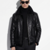 Men's Genuine Python Leather Aviator Jacket: Shearling Fur Lining