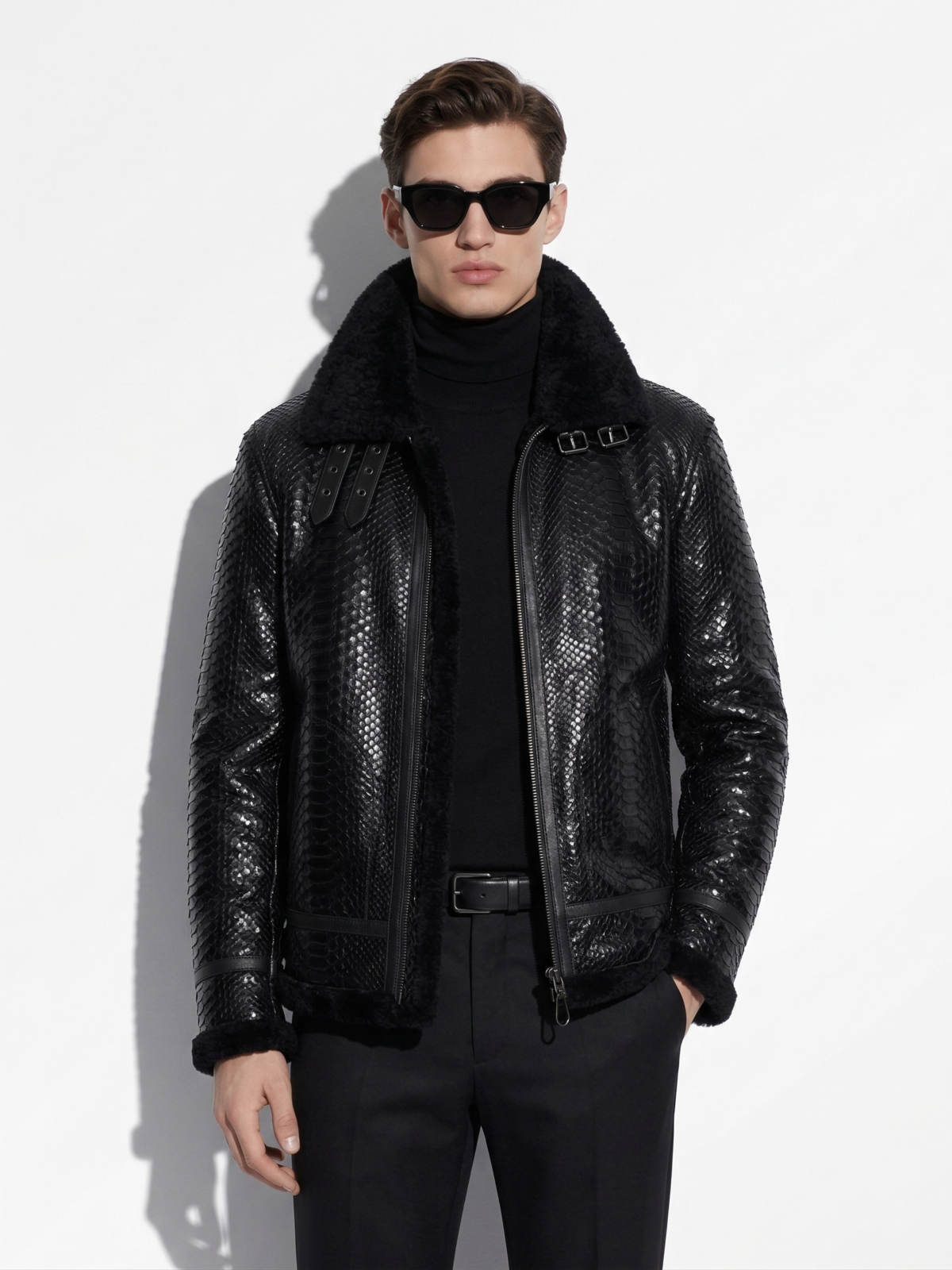 Python Aviator Jacket with Shearling Lining