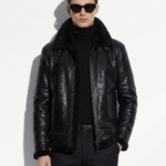 Men's Genuine Python Leather Aviator Jacket: Shearling Fur Lining