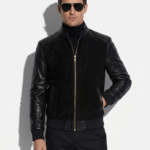 Men's Black Suede Jacket with Genuine Python Leather Sleeves