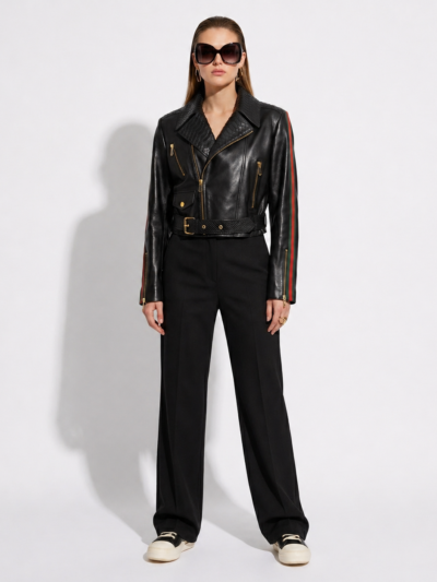 Lambskin Biker Jacket with Python Trim