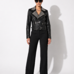 Black Suede Biker Jacket with Crystal Embellishment