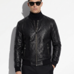 Men's Genuine Python Leather Made To Measure Handmade Black Bomber Jacket