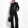 385 Leather Bomber Jacket with Stripe Trim
