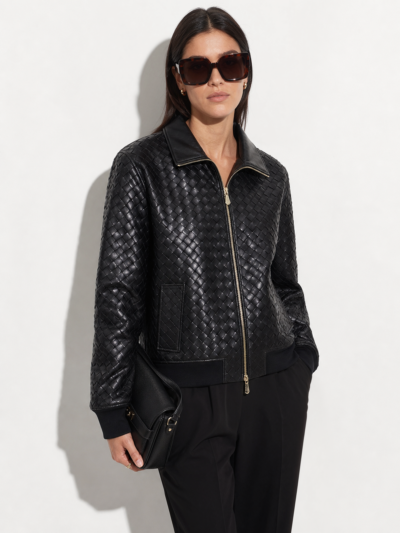 Hand-Woven Lambskin Bomber Jacket