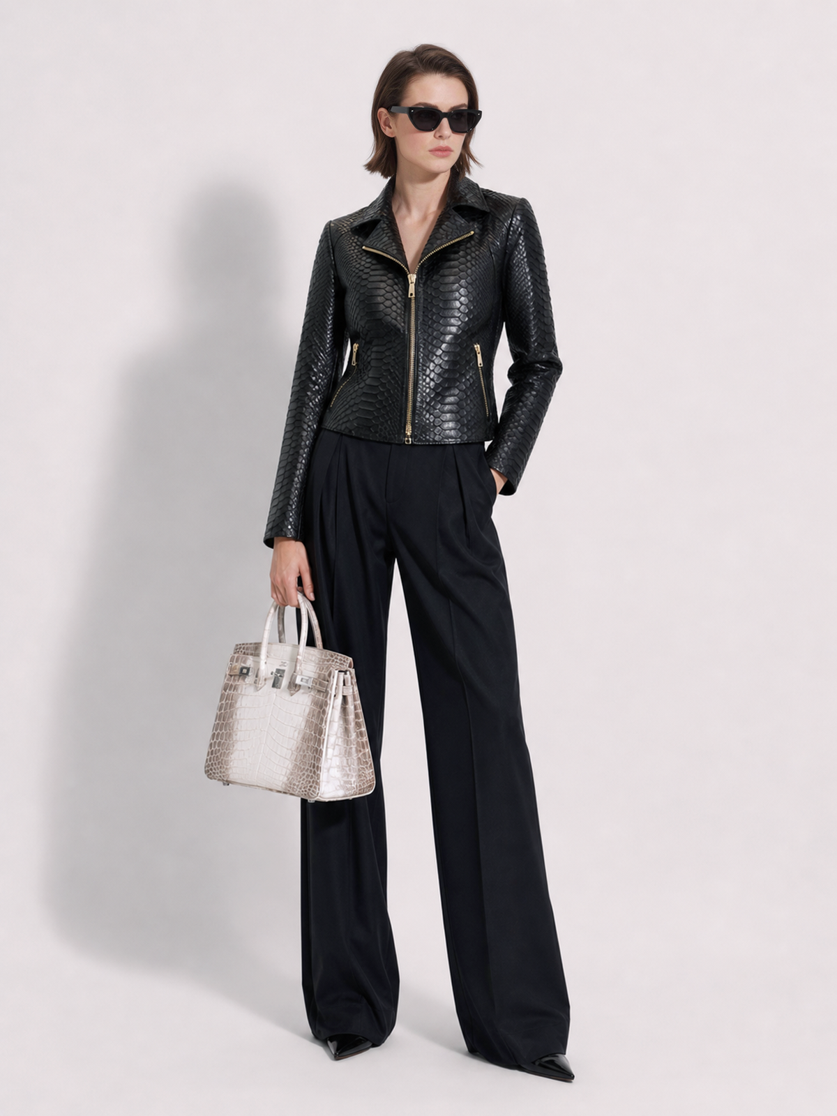Black Python Zip Moto Jacket