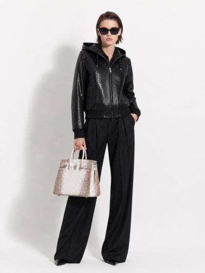 Black Python Hooded Bomber Jacket