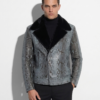 Genuine Python Leather Mink Fur Collar Men's Grey Luxury Biker Jacket