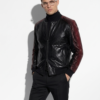 Men's Genuine Python Leather Black Red Bespoke Luxury Bomber Jacket
