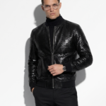 Men's Genuine Python Leather Made To Measure Bespoke Black Bomber Jacket