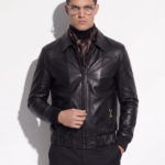 Horsebit Men's Italian Lambskin Black Genuine Leather Bomber Jacket