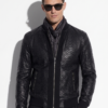 Men's Black Python Leather Suede Trim Exotic Snake Skin Luxury Handmade Jacket