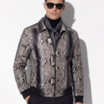 Handmade Python Leather Bomber Jacket: Men's Exotic Snake Skin