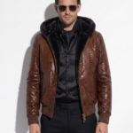 Brown Python Hoodie Jacket with Sheep Fur Lining