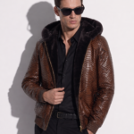 Brown Python Hoodie Jacket with Sheep Fur Lining