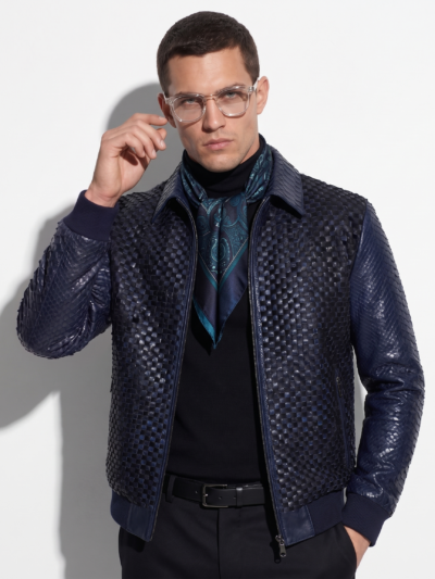 Basketweave Python & Pony Fur Hand Woven Bomber Jacket