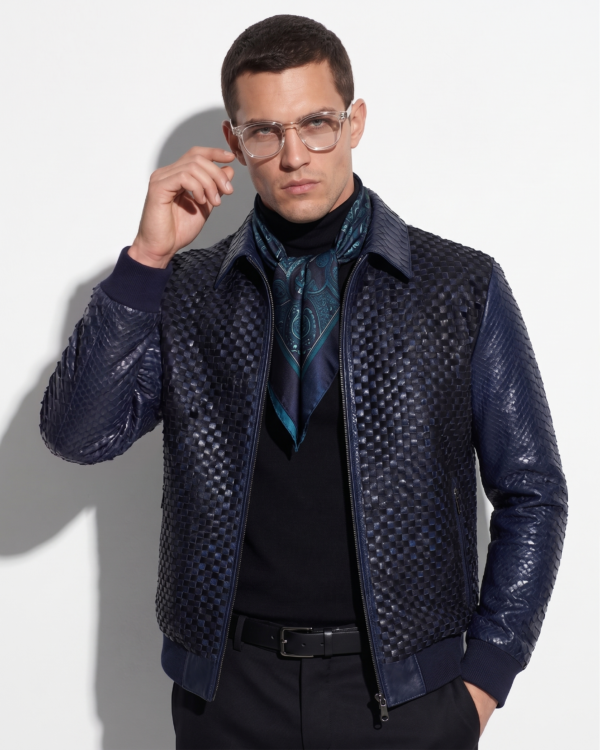 Basketweave Python & Pony Fur Hand Woven Bomber Jacket