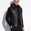 Men's Nappa Leather Hooded Vest: Python Trim, Quilted Waistcoat