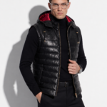 Nappa Leather Hooded Vest with Python Trim