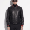 Men's Red Green Italian Colors Black Textured Genuine Leather Bomber Jacket