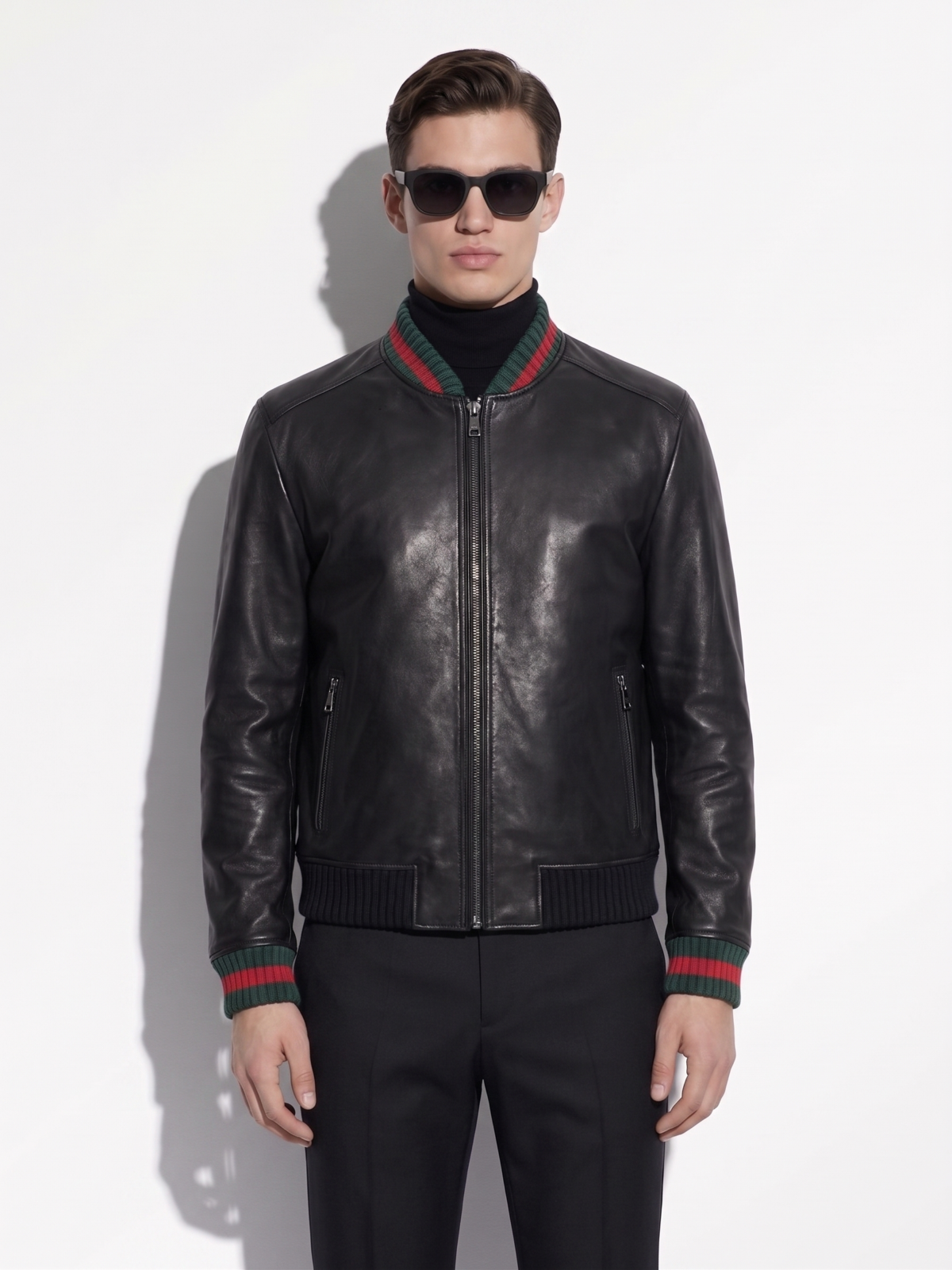 Striped Rib Leather Blouson