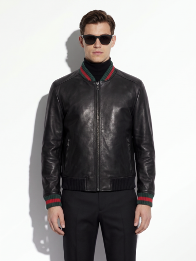 Striped Rib Leather Blouson