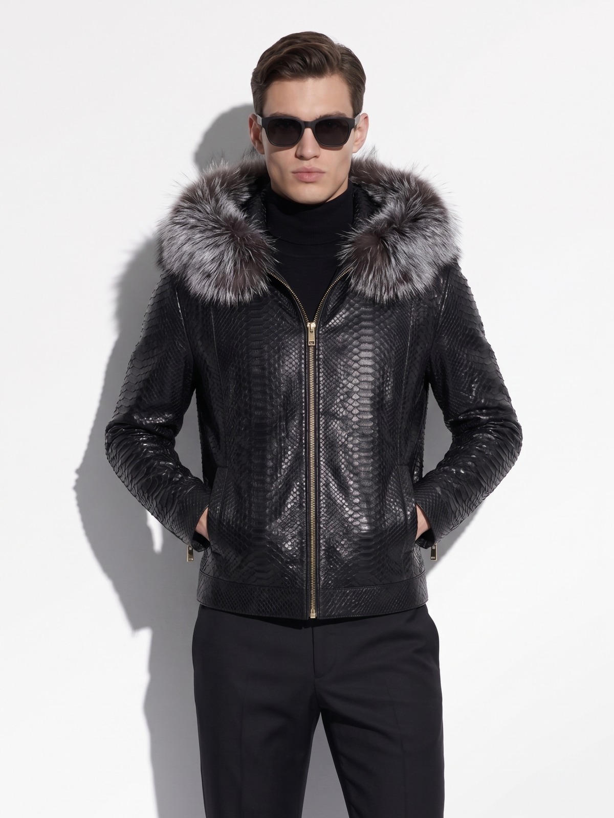 Python Hooded Jacket with Fox Fur