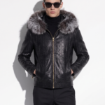 Genuine Python Leather Removable Real Fox Fur Hooded Handmade Jacket For Men