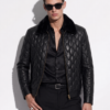 Quilted Leather Jacket with Mink Fur Collar