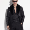Genuine Python Leather Coat: Men's Black Navy Blue Mink Fur Collar