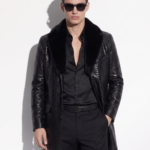 Genuine Python Leather Coat: Men's Black Navy Blue Mink Fur Collar