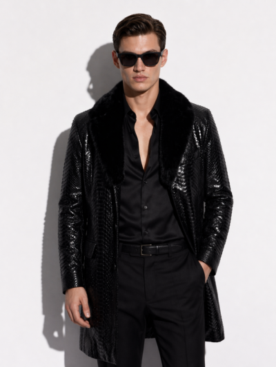 Python Coat with Mink Fur Collar