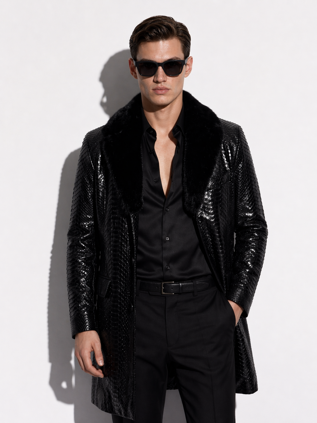 Python Coat with Mink Fur Collar