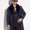 Genuine Python Leather Coat: Men's Black Navy Blue Mink Fur Collar
