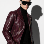 Bordeaux Python Biker Jacket