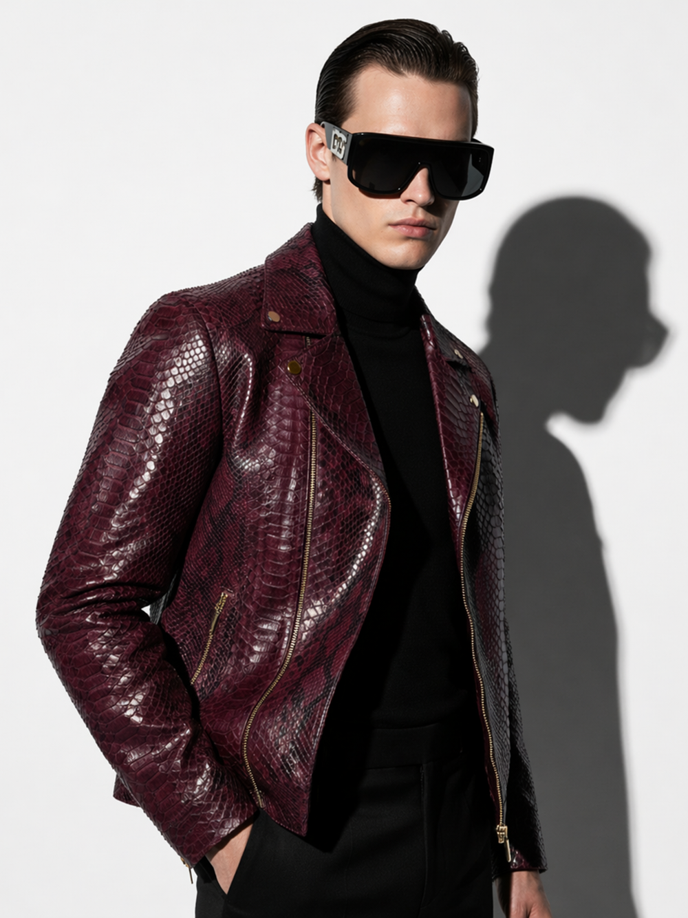 Bordeaux Python Biker Jacket