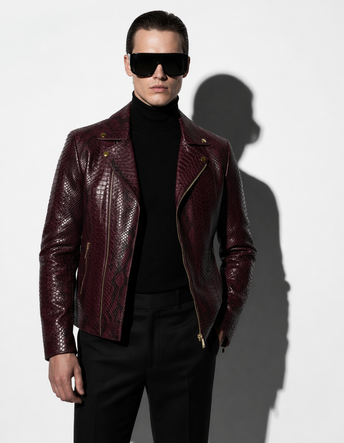 Bordeaux Python Biker Jacket
