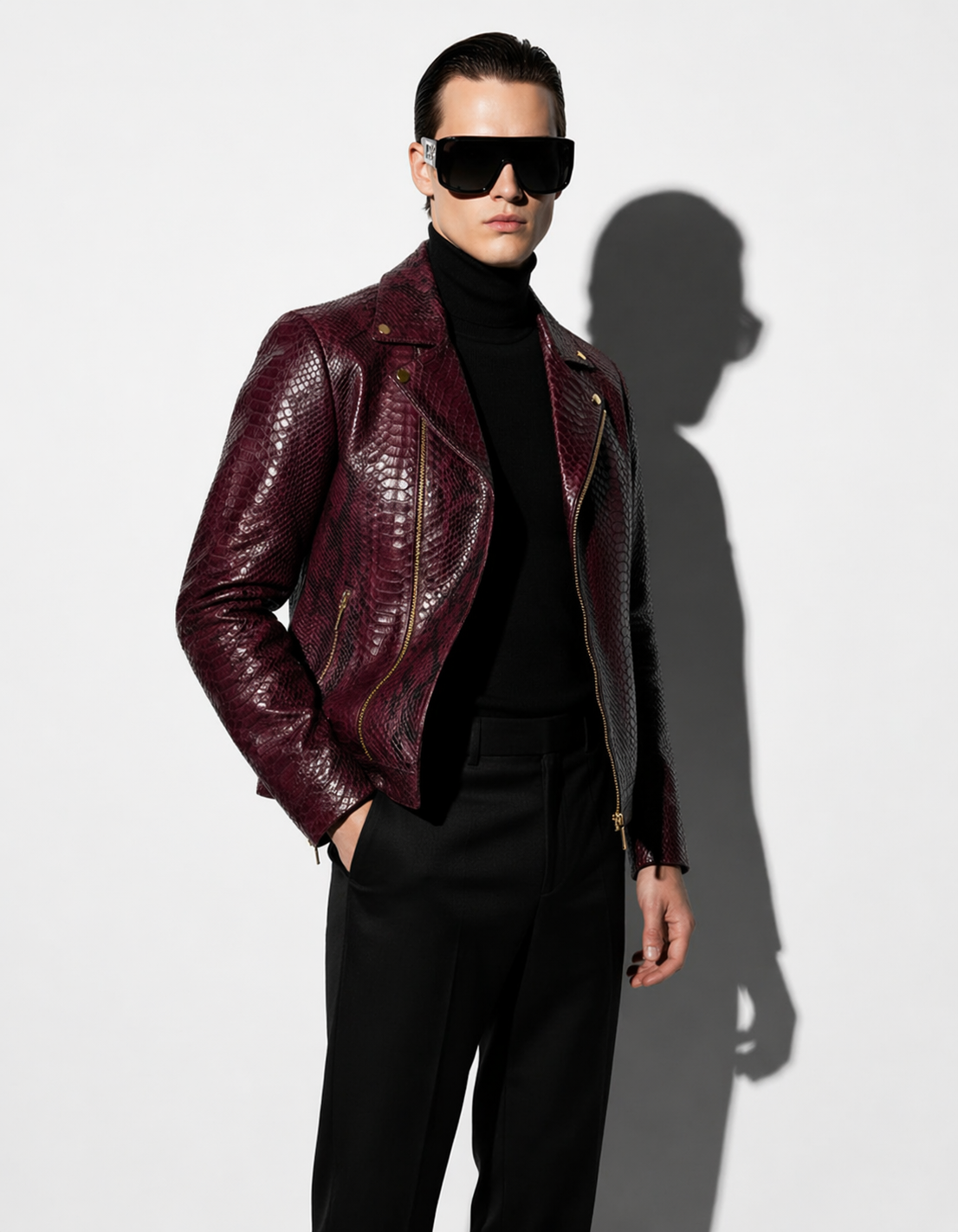Bordeaux Python Biker Jacket