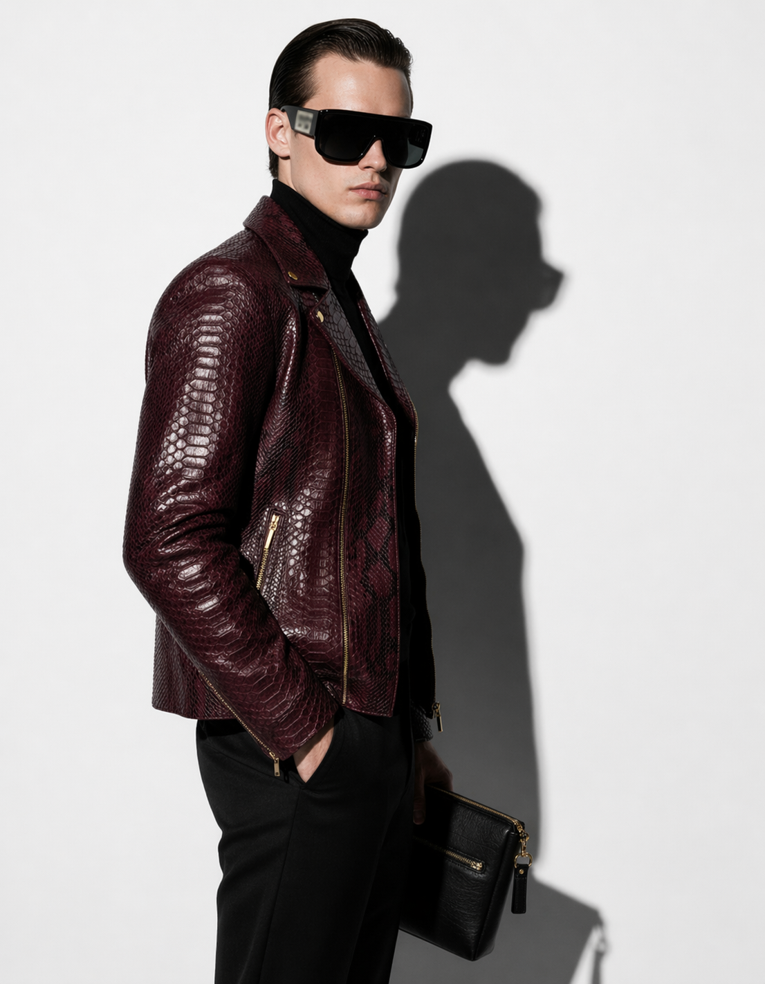 Bordeaux Python Biker Jacket