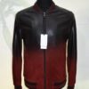Men's Red Black Gradient Leather Bomber Jacket: Handmade Suede