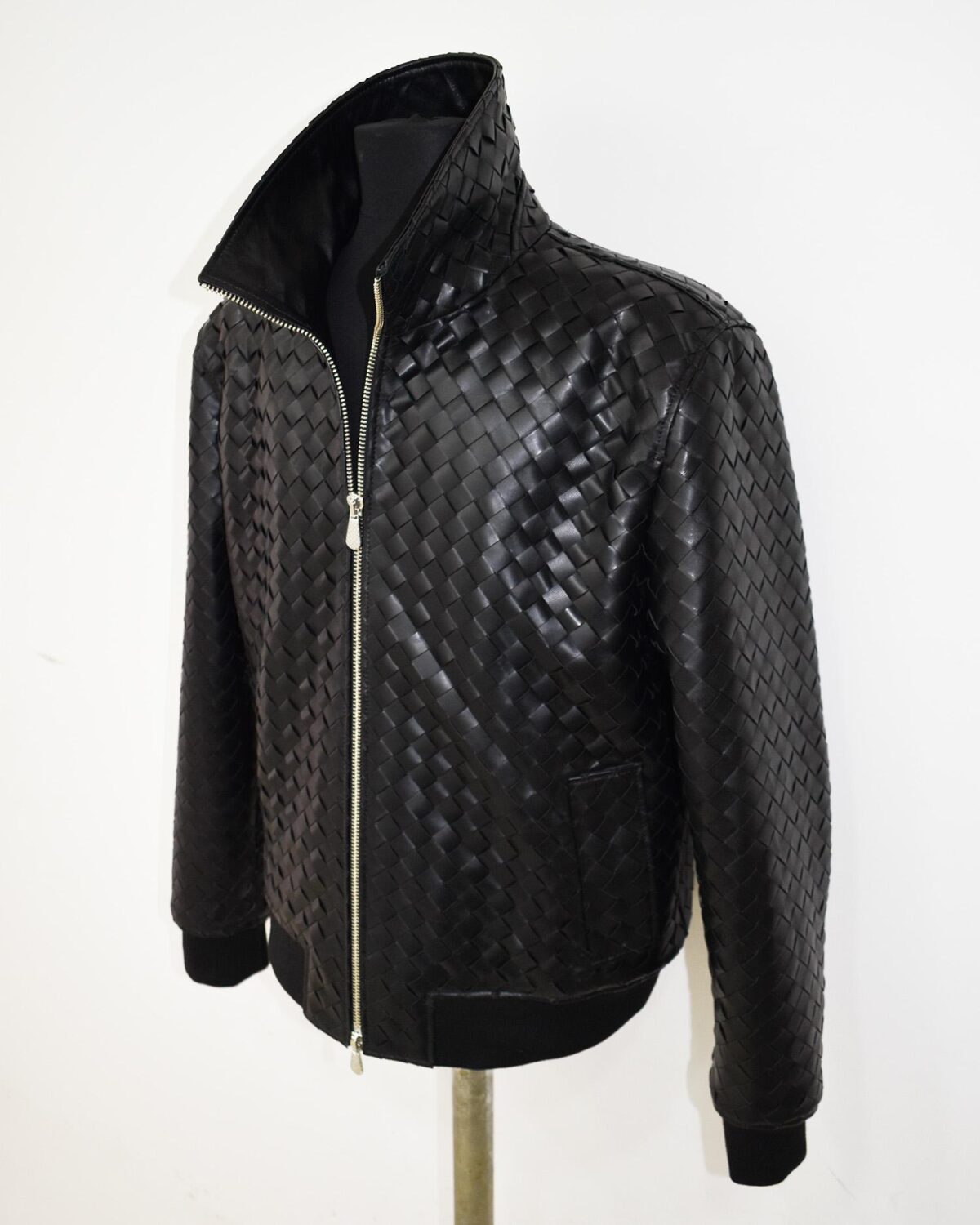 Intrecciato Lambskin Blouson Hand Woven Genuine Leather Men's Bomber Jacket