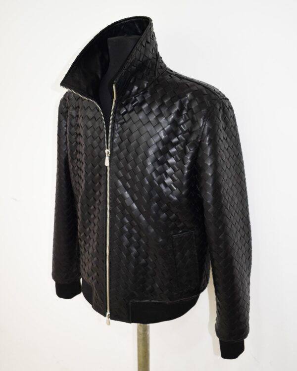 Braided Lambskin Blouson Hand Woven Genuine Leather Women's Bomber Jacket