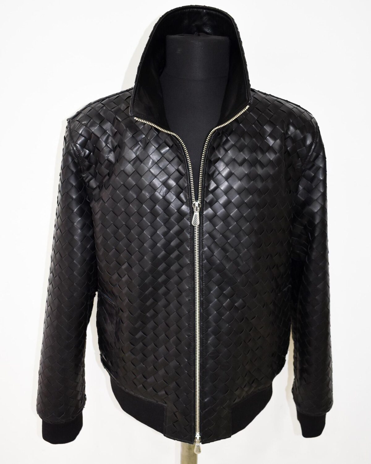 Intrecciato Lambskin Blouson Hand Woven Genuine Leather Men's Bomber Jacket